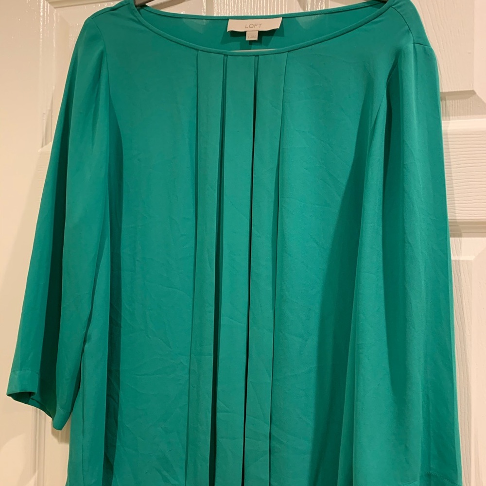 LOFT green pleated blouse